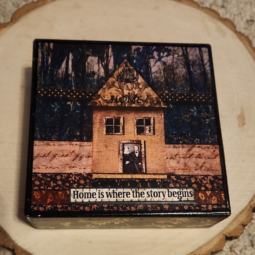 Linda Abbott Covered Wood Box Wall Hanging 2008 Home Is Where Yhe Story Begins